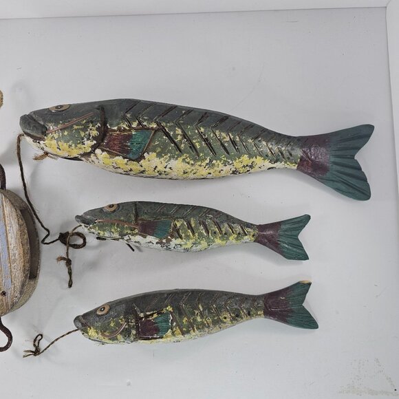 Handcrafted Wooden Catfish String Wall Hanging Decor Carved Folk Art - Picture 2 of 12